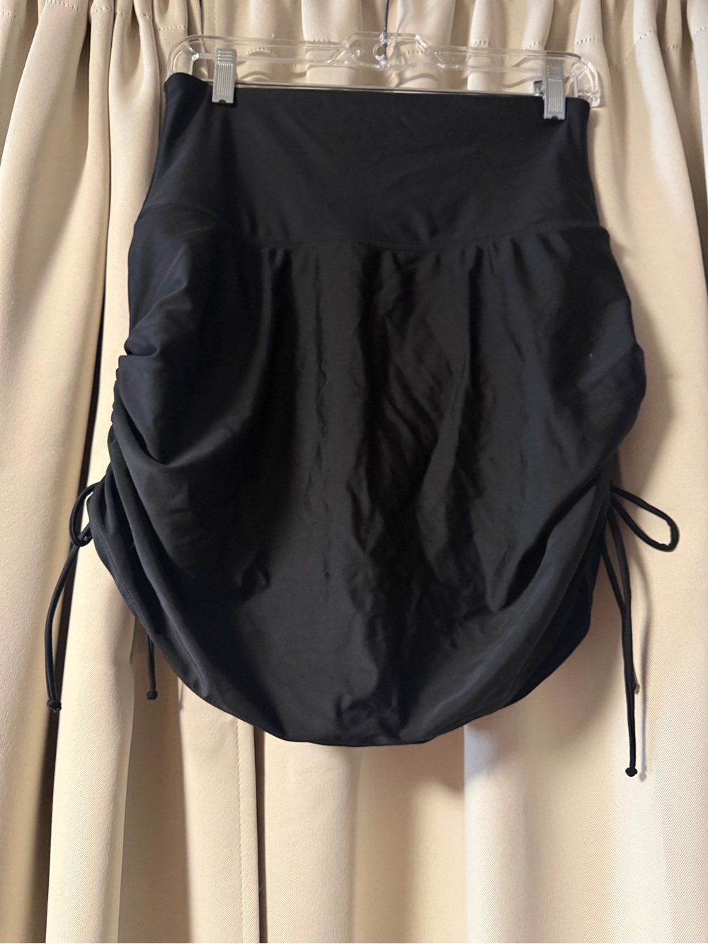 Black Ruched Drawstring Swim Skirt